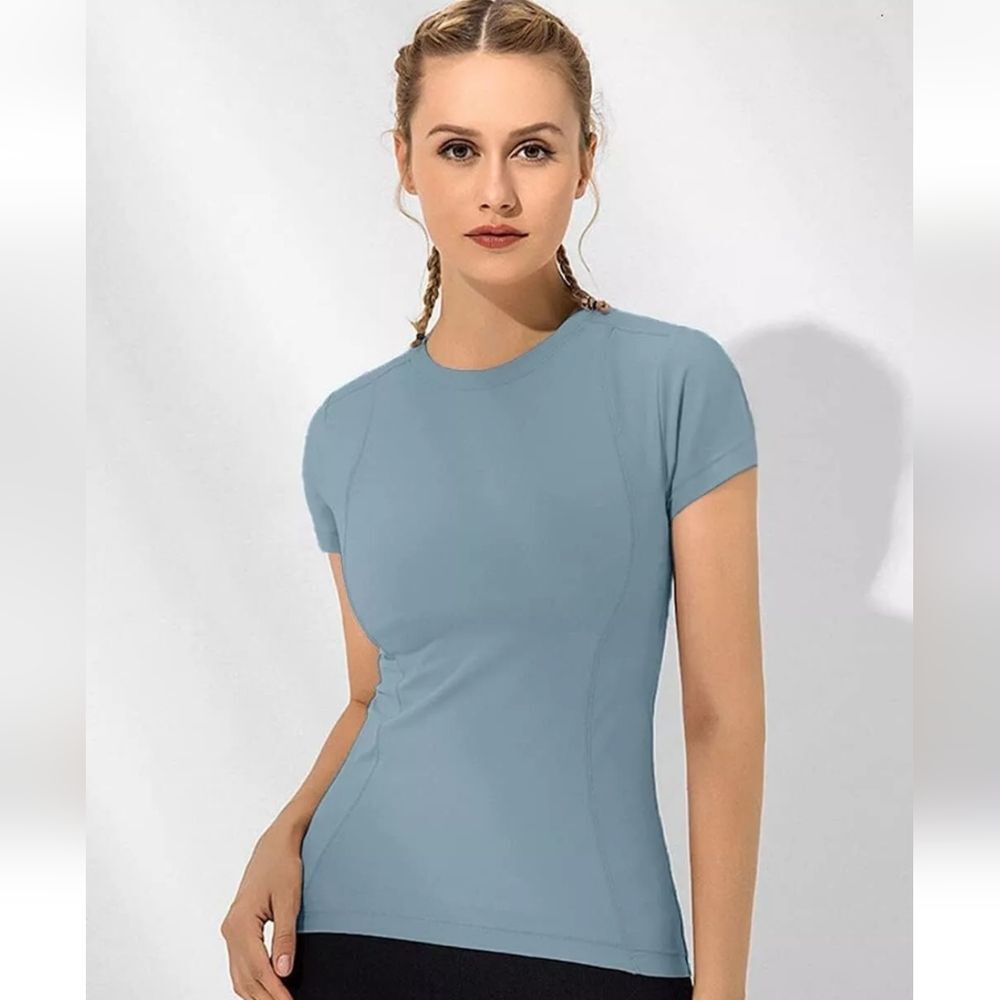 Loovoo Women Workout Shirt Athletic Compression Tee Dry Fit Small Blue/grey